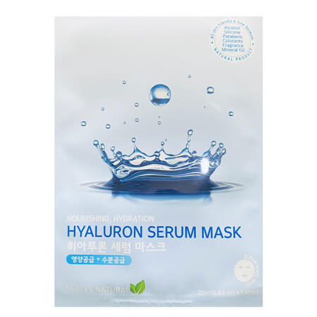 Leaves  Natural Hyarulon Serum Mask Sheet 25 ml มาสก์อุดมไปด้วยไฮยารูลอน ให้ผิวตึงกระชับและเรียบเนียบ ลดเลือนความหมองคล้ำ